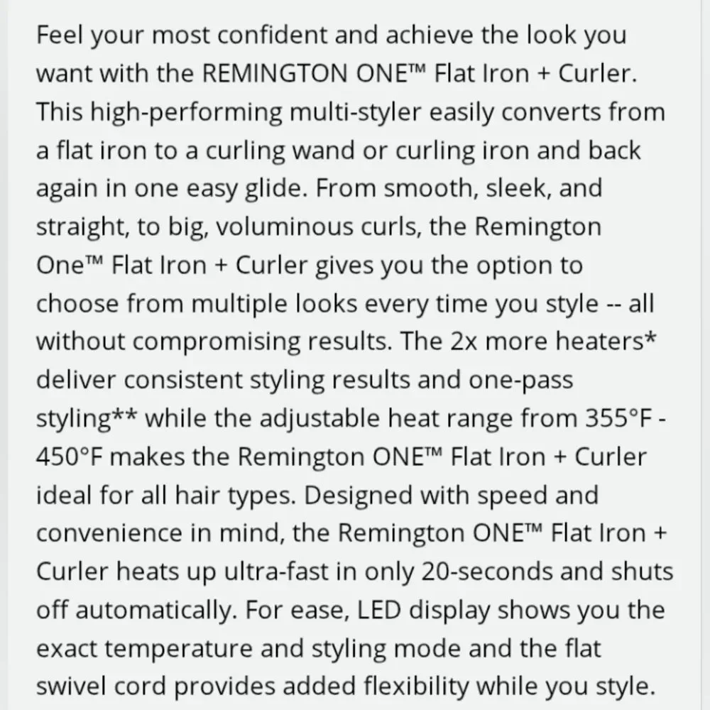 New Remington One Black Flat Iron and Curler Convertible